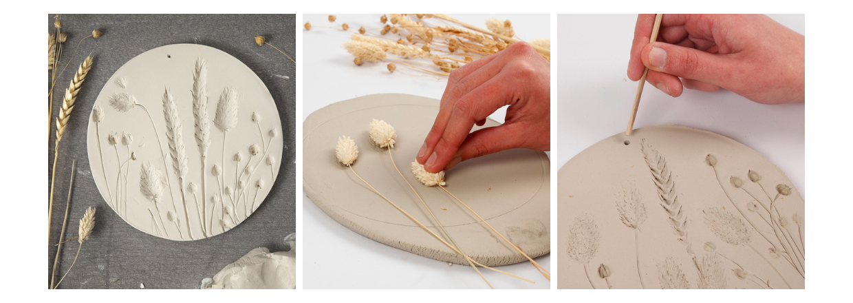 Lav Platter med smukke blomster af selvhrdende ler