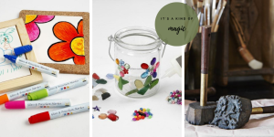 Kreativ hobbyartikler og materialer til at dekorere.