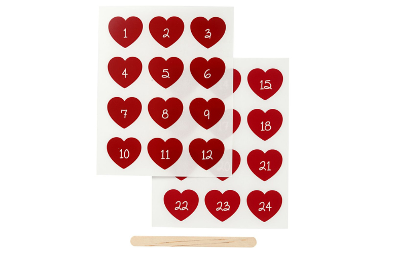 Rub on Stickers, Kalendertal 1-24. Rød
