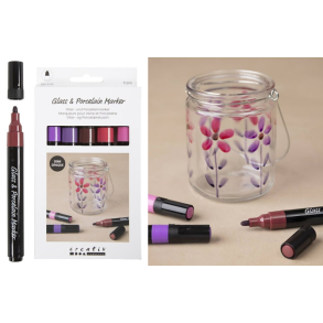 Glas- og porcel�nstuscher. HALVD�KKENDE. Lilla/pink harmoni. 6 stk.