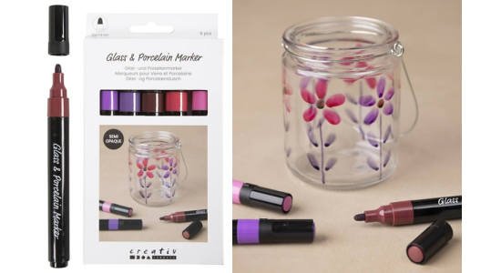 Glas- og porcel�nstuscher. HALVD�KKENDE. Lilla/pink harmoni. 6 stk.