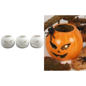 Fyrfadsstage, Halloween Gr�skar. Str.9x9x7,5 cm, hvid. 1 stk.