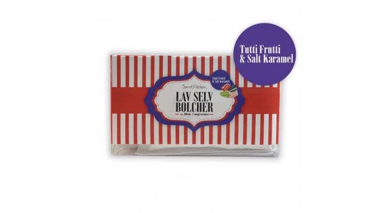 Bolsjest Tutti frutti og saltkaramel. 