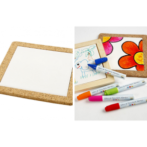 Bordskner porcelnskakkel og korkramme 19 x19 cm. 1 stk