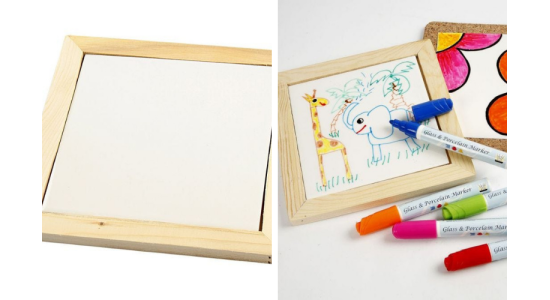 Bordskner porcelnskakkel og trramme 15 x15 cm. 2 stk