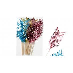 Funky fjer- cocktailpinde i folie. Lkre metallic farver.