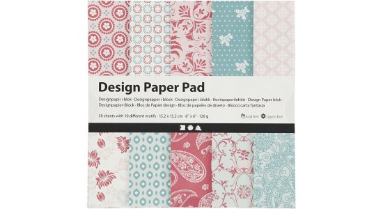 Designpapir i blok 15,2x15,2cm Rosa.50 ark