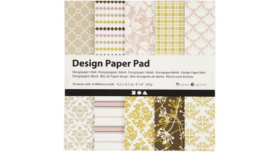 Designpapir i blok 15,2x15,2cm Grn/rosa.50 ark