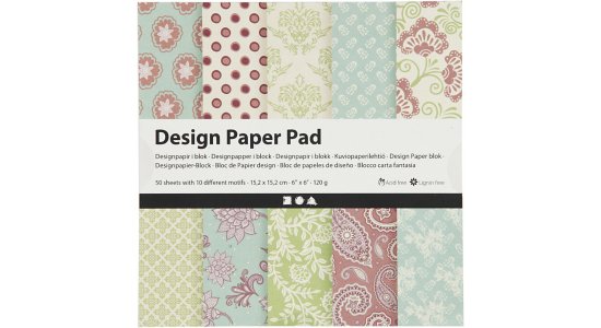 Designpapir i blok 15,2x15,2cm Lilla/mintgrn.50 ark