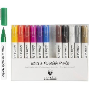 Glas og porcelnstuscher, 12 stk. Halvdkkende