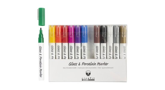 Glas og porcel�nstuscher, 12 stk. Halvd�kkende