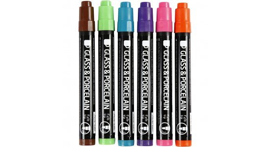 Glas og porcelnstuscher, supp. farver, 6 stk