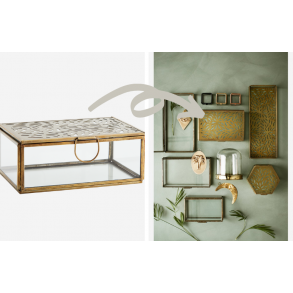 Glasskrin m. udskringer, Antique messing 15x10x6 cm