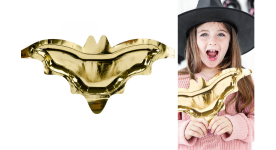 Paptallerkener. Guld Flagermus. Halloween. 6 stk