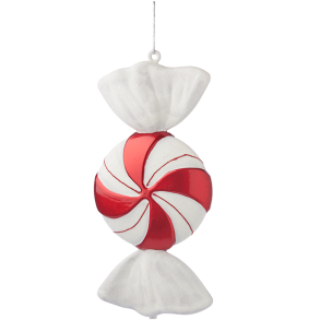 XXL Slik juleophng. flad rundt, perlemor rd, hvidt glitter. 30 cm