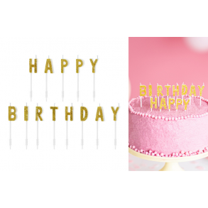 Happy Birthday kagelys, GULD