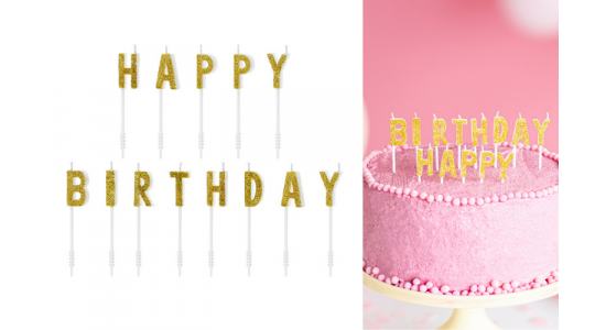 Happy Birthday kagelys, GULD