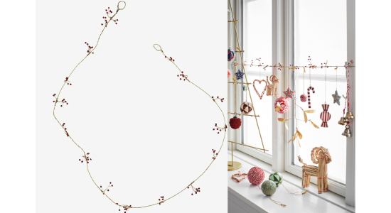 Guirlande. Iron Garland med rde trperler Madam Stoltz. 1,5 m