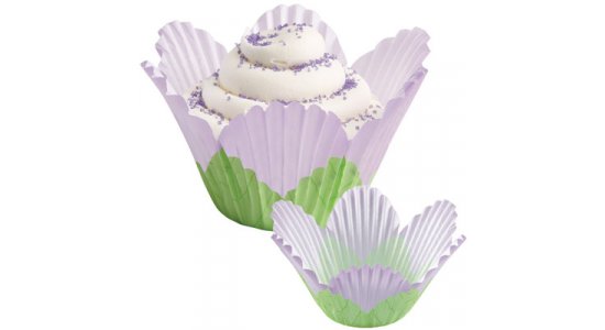 Blomsterformet muffinforme i papir, lilla