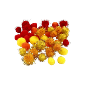 Pomponer. Orange, rd, gul. 15+20 mm. 48 stk