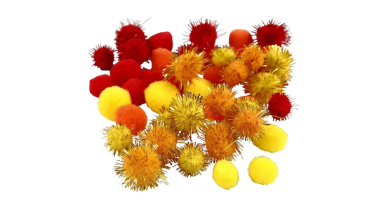 Pomponer. Orange, rd, gul. 15+20 mm. 48 stk