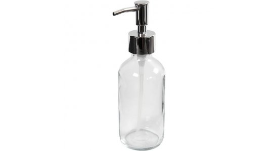 Sbepumpe. Glas sbedispenser H 19,3 cm