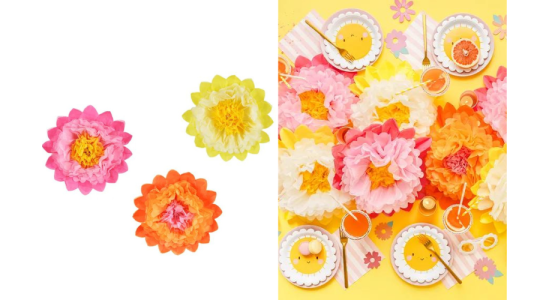 Silkepapir blomster.  Mix farver. 35 cm. 3 stk