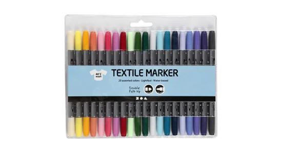 Tekstiltusch, stregtykkelse, 2,3+3,6 mm, 20 stk. Suppleringsfarver