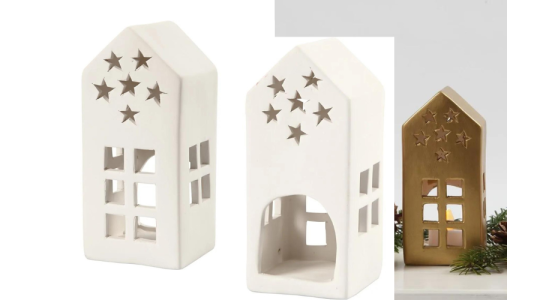 Fyrfadsstage, Hus. Terrakotta. 1 stk