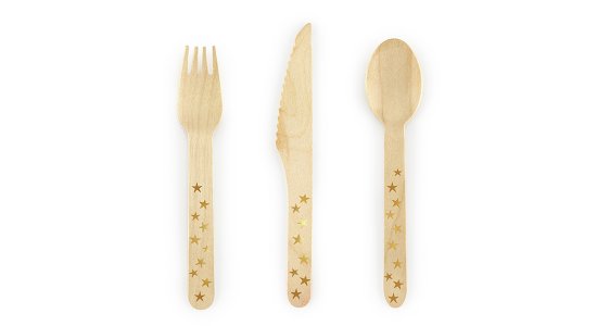 Engangsbestik i tr, Guldstjerner. 6 st