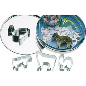 Udstikkere med bondegrdsdyr i metaldse.