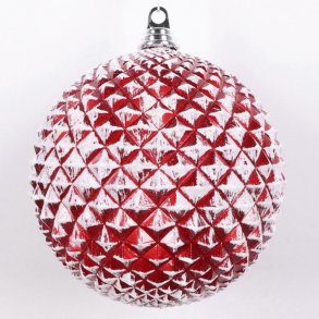 XL julekugle. Perlemor rd med hvid glittersne. Durian.20 cm