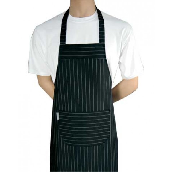 Kokke forklæde m. smæk, sort med grå striber