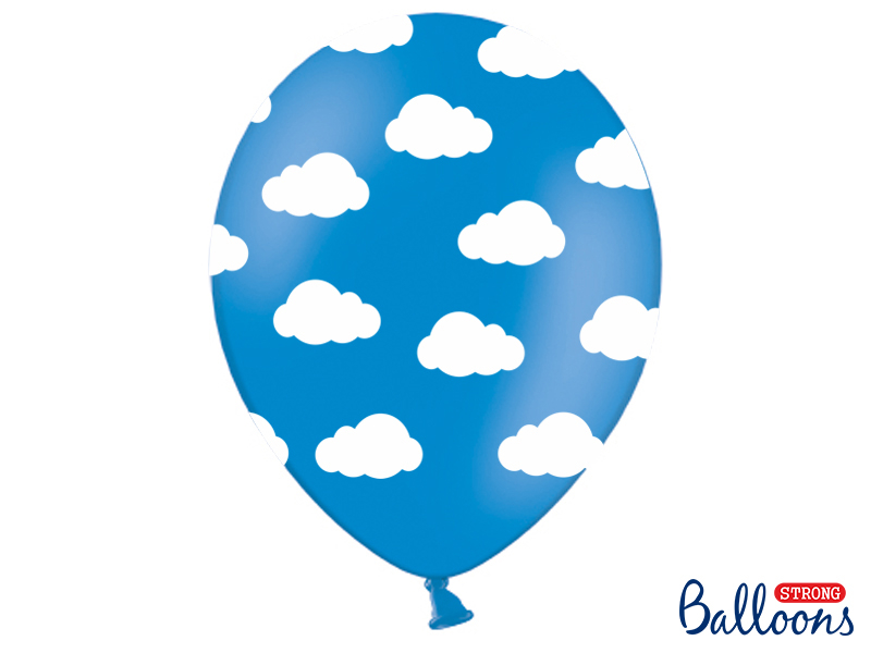 Balloner, blå med hvide skyer. 6 stk