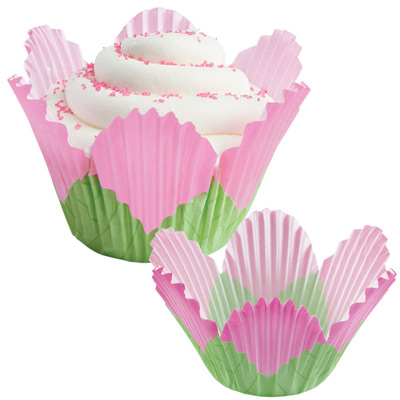 Billede af Blomsterformet muffinforme i papir, lyserød