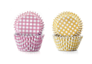 Mini muffinsforme, Gul, lyserød ternet.100 stk