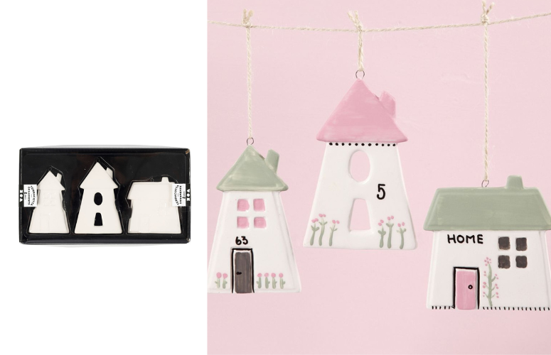 Ophæng, Huse i porcelæn. 3 stk. Hvid