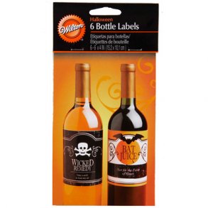 Halloween labels til flasker. 6 stk i pakken.