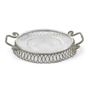 Fad i rustik metal med hanke og glastallerken. 27