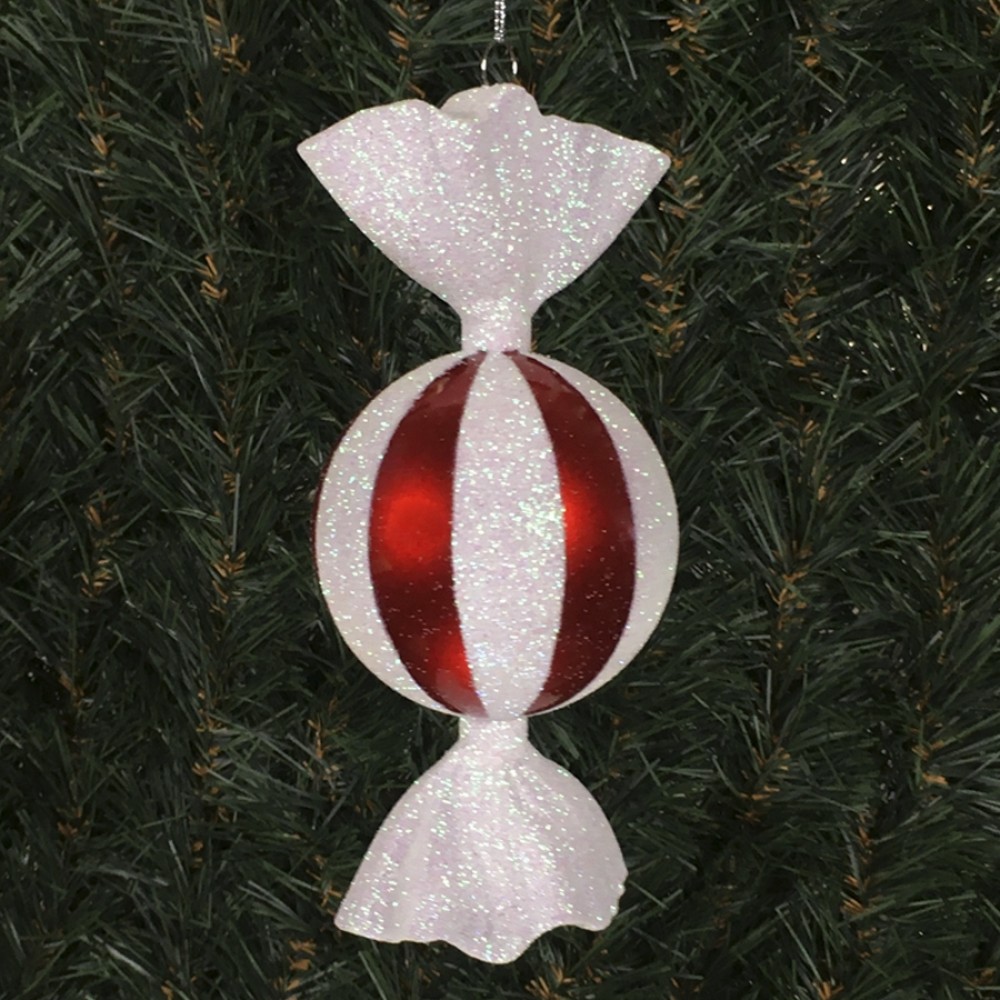 Billede af XL Slik juleophæng. Rundt slik med striber. 18 cm