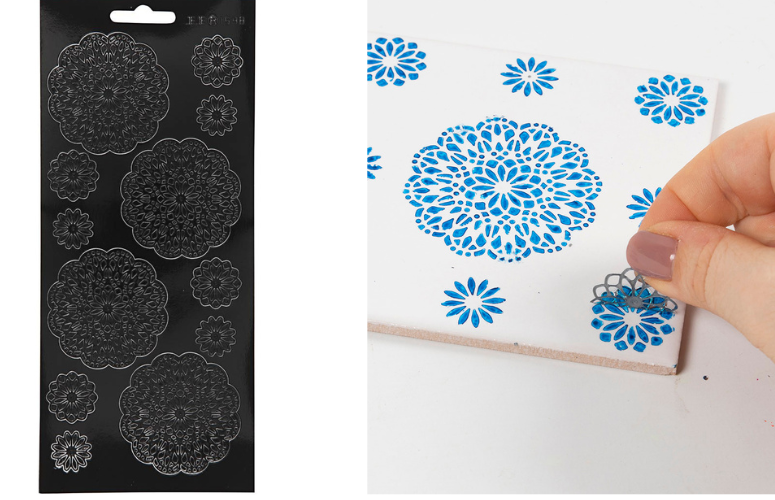 Stickers, blomster, 1 ark. Sort